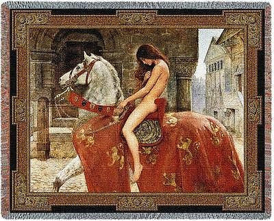 70x53 LADY GODIVA Woman On Horse Medieval Tapestry Throw Blanket