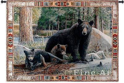 53x36 NEW DISOVERIES Bear & Cubs Wildlife Tapestry Wall Hanging