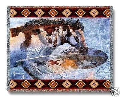 70x54 HORSE Feathers Southwest Throw Blanket