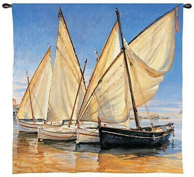 52x52 WHITE SAILS Sailboat Ocean Tapestry Wall Hanging