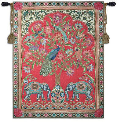 67x52 INDIA Tree of Life Peacock Elephant Tapestry Wall Hanging