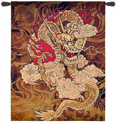 67x53 GOLDEN DRAGON Chinese Asian Tapestry Wall Hanging