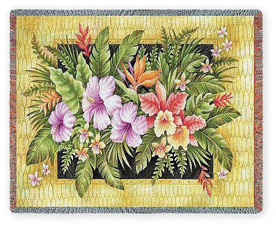 70x53 TROPICAL FLOWERS Hibiscus Throw Blanket