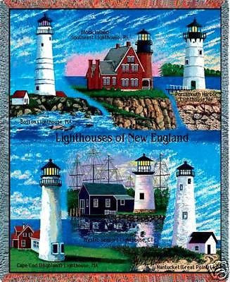 70x53 New England Lighthouse Throw Blanket