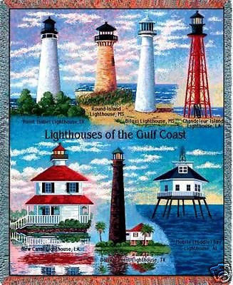 70x53 Gulf Coast LIGHTHOUSE Tapestry Throw Blanket