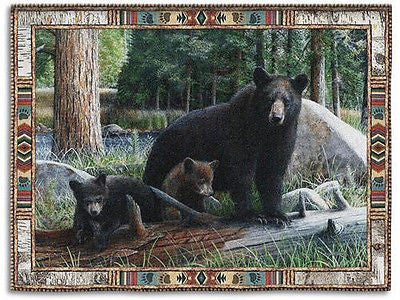 70x53 New Discoveries Black Bear & Cubs Throw Blanket