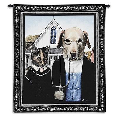 26x34 AMERICAN GOTHIC Dog Cat Wall Hanging