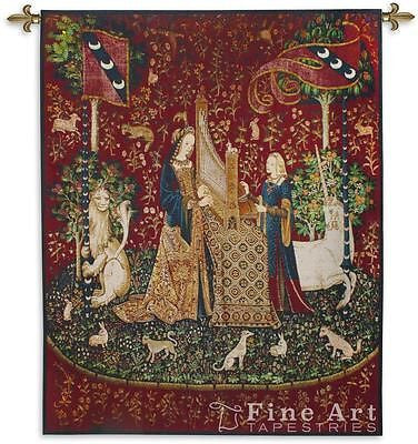 65x53 LADY & UNICORN Sense of Hearing Medieval Tapestry Wall Hanging