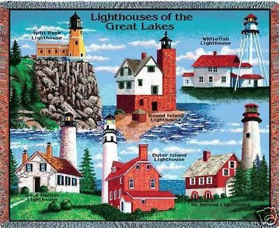 70x53 Great Lakes LIGHTHOUSE Jacquard Throw Blanket