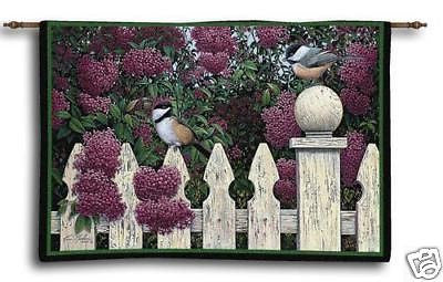 53x42 Chickadee Bird Floral Tapestry Wall Hanging