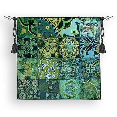 52x51 COBALT MOSAIC Floral Tile Geometric Tapestry Wall Hanging