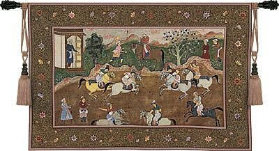 53x38 POLO MATCH Asian Oriental Tapestry Wall Hanging