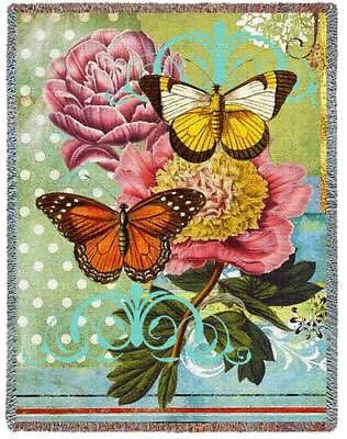 70x54 BUTTERFLY Floral Throw Blanket