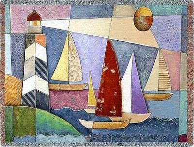 70x54 Lighthouse Sailboat Throw Blanket