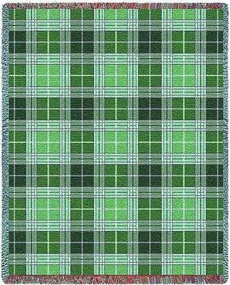 70x53 HEATHER Plaid Green Tapestry Afghan Throw Blanket