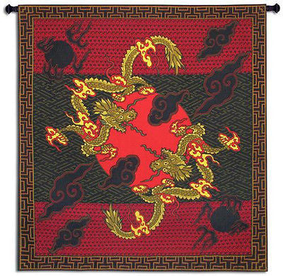56x53 DOUBLE DRAGON Chinese Asian Tapestry Wall Hanging