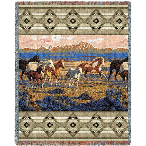 70x53 WILD HORSES Running Southwest Afghan Throw Blanket