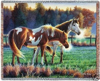 70x53 HORSES Grazing in Field Pasture Western Tapestry Afghan Throw Blanket