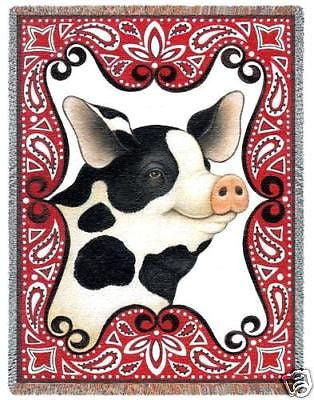 70x54 PIG Farm Animal Bandana Jacquard Throw Blanket